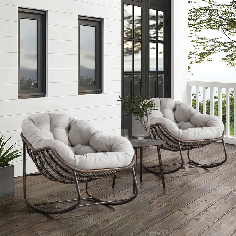 Wildon Home Cadboro Rocking Chair Outdoor Rattan Rocking Chair Padded Cushion Lounge Chair Outdoor for Front Porch Living Room Patio Reviews Wayfair